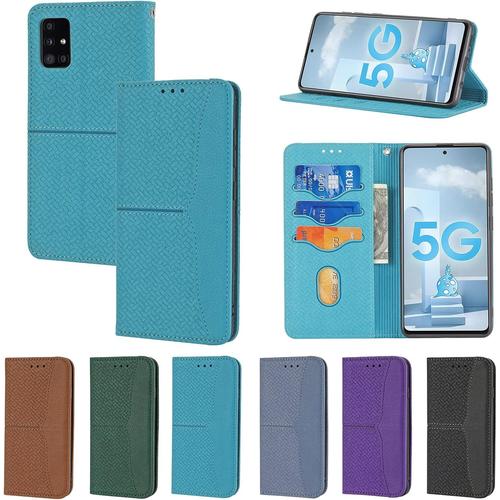 Coque Pour Samsung Galaxy A51 Housse,Coque Pour Samsung Galaxy A51 5g 4g Sm-A516f Sm-A515f Étui À Rabat En Cuir Coque Case Blue