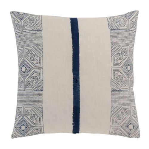 Paris Prix - Coussin Carré Coton "Aztèque" 50x50cm Bleu & Blanc