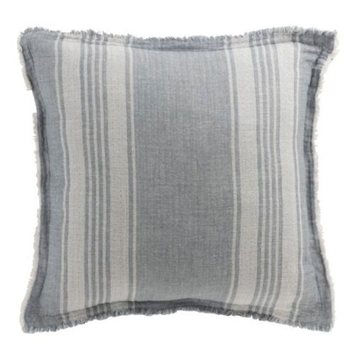 Paris Prix - Coussin Déco Carré "Lignes Irrégulières" 50x50cm Bleu & Blanc