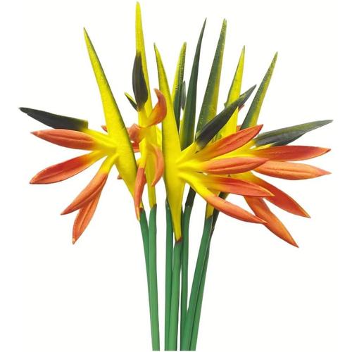 Strelitzia Lot De 6 Fleurs Artificielles Multicolores Permanentes En Forme D'oiseau De Paradis De 58,4 Cm Pour Bureau,Maison,Décoration De Fête,Plantes En Pot (Jaune Orange)