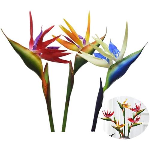 Strelitzia Lot de 3 grands oiseaux de paradis 73,7 cm Fleurs permanentes imitant les plantes tropicales en caoutchouc souple PU Fleur artificielle pour bureau à domicile 0,8 cm (rouge,orange,blanc)