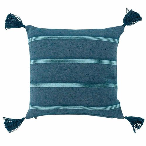 Coussin Déco À Pompons "Jakady" 40x40cm Bleu