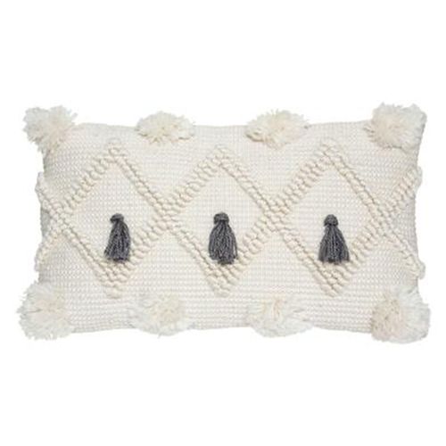 Coussin Déco À Pompons "Row" 30x50cm Gris