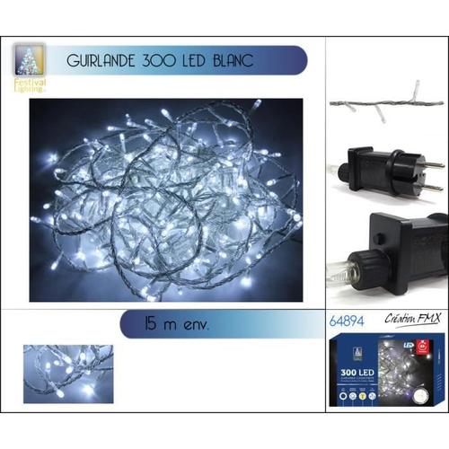 Guirlande clignotante 300 leds blanches 15M - Timer - usage ext./int. - câble transparent