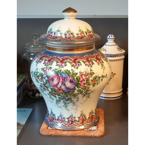 Porcelaine De Limoges - Pot Couvert Type Apothicaire Peint Main Defrise - 34 Cm