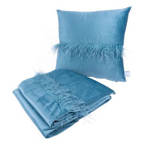Paris Prix - Ensemble Coussin & Plaid "Palmira" 130x170cm Bleu
