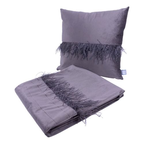 Paris Prix - Ensemble Coussin & Plaid "Palmira" 130x170cm Gris Graphite