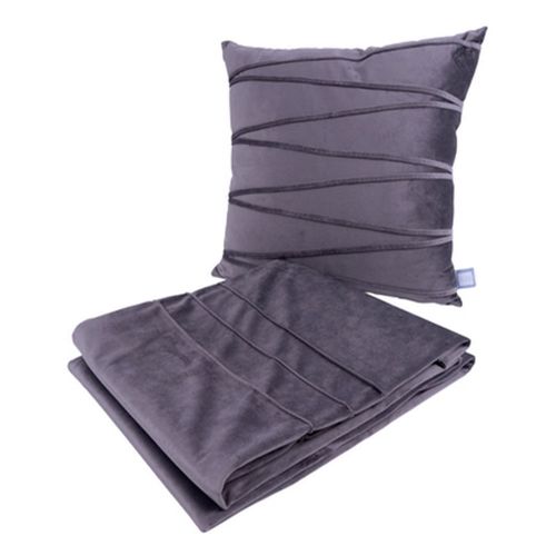 Paris Prix - Ensemble Coussin & Plaid "Paulina" 130x170cm Gris Graphite