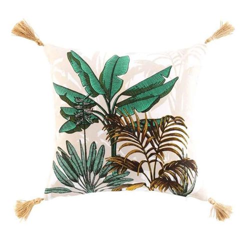 Coussin Déco Imprimé "Balinesia" 40x40cm Naturel