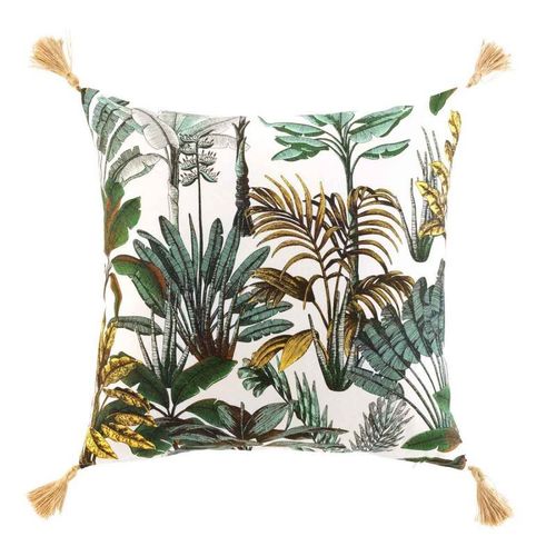 Coussin Déco Imprimé "Balinesia" 50x50cm Naturel
