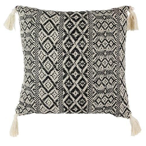 Paris Prix - Coussin À Pompons "Ethnique Chic" 40x40cm Noir