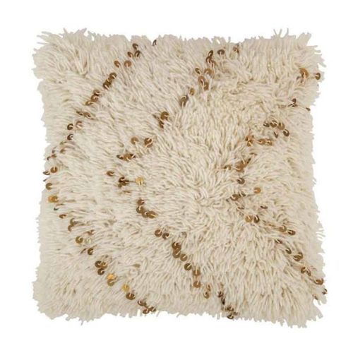 Paris Prix - Coussin Déco "Perles" 45x45cm Blanc & Or