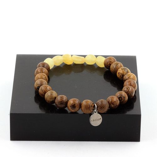 Bracelet Calcite Jaune Du Royaume-Uni + Perles Bois 8 Mm. Fabriqué En France.