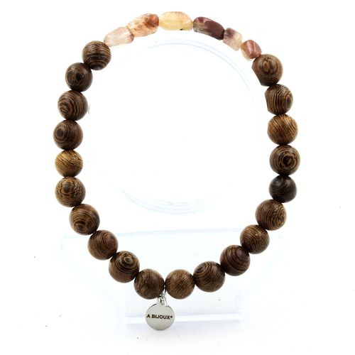 Bracelet Quartz Rutile Rouge Du Brésil + Perles Bois 8 Mm. Fabriqué En France.