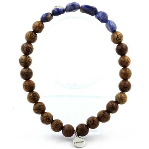 Bracelet Sodalite Du Brésil + Perles Bois 8 Mm. Fabriqué En France.