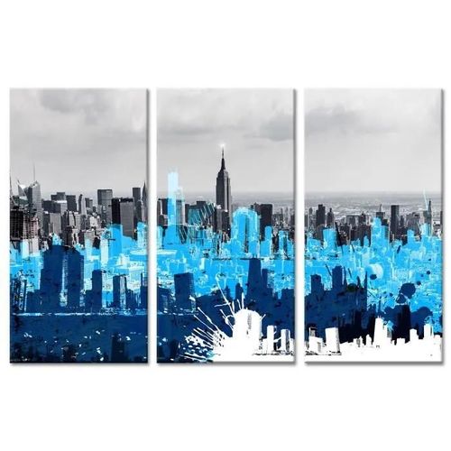 Tableau toile triptyque déco NEW YORK ET GRAPHISME DECLINA 150x100 Turquoise