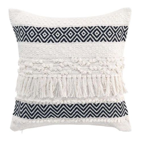 Coussin Déco À Franges "Zya" 40x40cm Noir