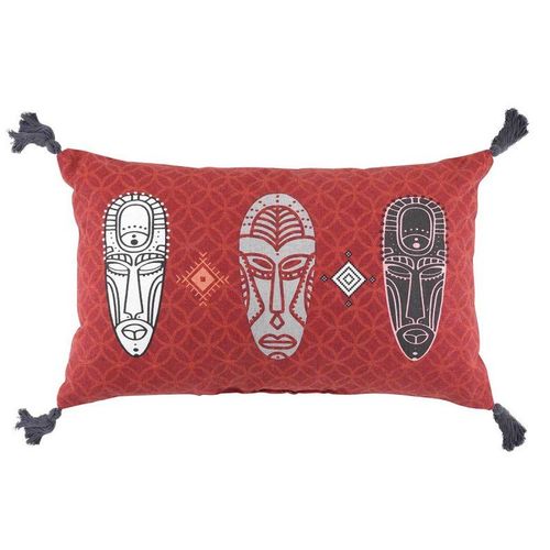 Coussin À Pompons "Tribaline" 30x50cm Rouge