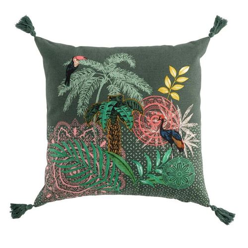 Coussin À Pompons "Wonderland" 45x45cm Vert