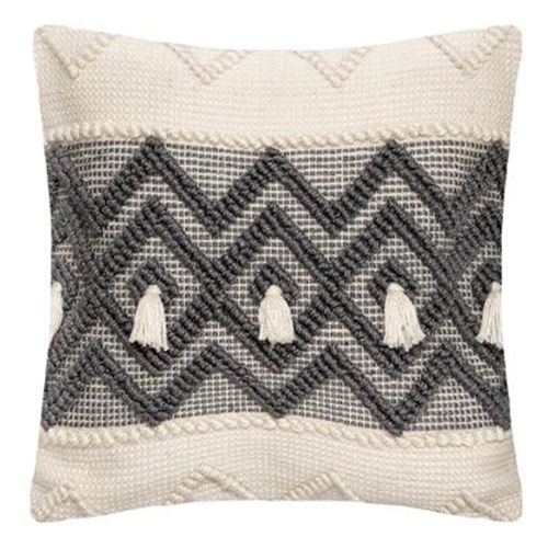 Coussin Déco À Pompons "Row" 45x45cm Gris