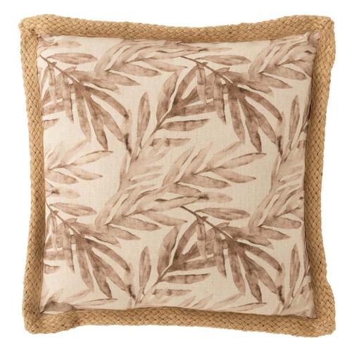 Paris Prix - Coussin Déco Imprimé "Feuille" 49x49cm Naturel