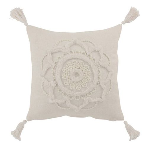 Paris Prix - Coussin Déco Pompons "Bord Floches" 45x45cm Blanc