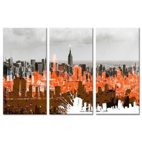 Tableau toile triptyque déco NEW YORK ET GRAPHISME DECLINA 150x100 Orange