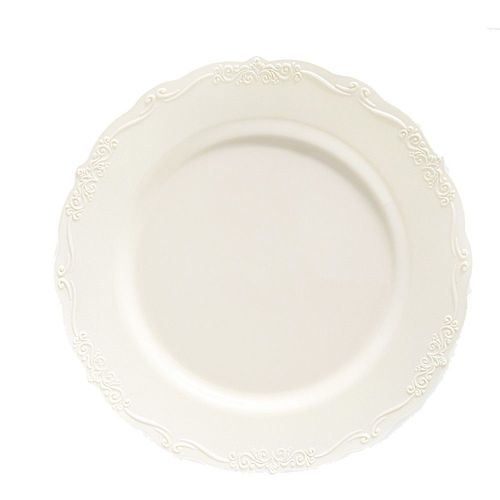 10 Assiettes Réutilisable Baroque 26cm Crème