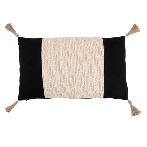 Paris Prix - Coussin Déco "Tissage" 30x50cm Noir & Beige