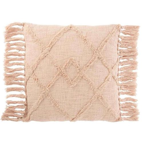 Paris Prix - Coussin Déco Franges "Losange" 50x50cm Rose