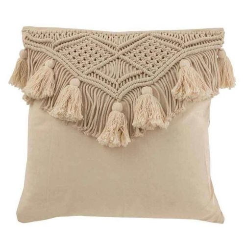 Paris Prix - Coussin Déco Avec Franges "Cosy" 50x50cm Beige