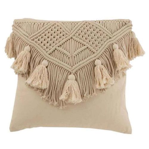 Paris Prix - Coussin Déco Avec Franges "Cosy" 45x45cm Beige