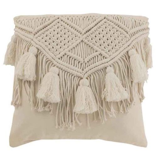 Paris Prix - Coussin Déco Avec Franges "Cosy" 45x45cm Ivoire