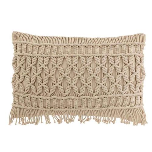 Paris Prix - Coussin Déco À Franges "Cosy" 40x60cm Beige