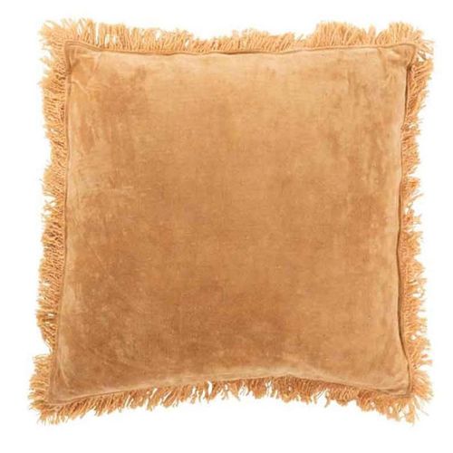 Paris Prix - Coussin Déco "Franges Velours" 45x45cm Ocre