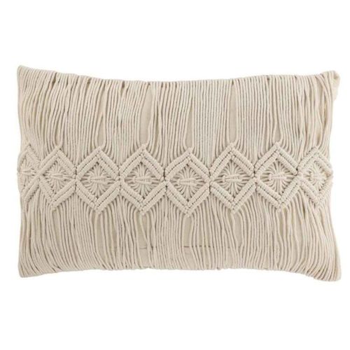 Paris Prix - Coussin Déco "Linea Macramé" 40x60cm Blanc