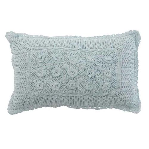 Paris Prix - Coussin Déco "Dentelles" 30x50cm Bleu
