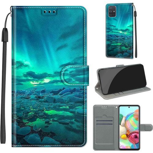 Coque Compatible Pour Samsung Galaxy A71 4g Étui Silicone Pu Cuir Clapet A Rabat Magnetique Case Cover Support Kickstand Bumper Antichoc Drôle Motif Housse Portefeuille Vert