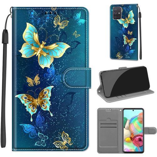 Coque Compatible Pour Samsung Galaxy A71 Étui Silicone Pu Cuir Clapet A Rabat Magnetique Case Cover Support Kickstand Bumper Antichoc Drôle Motif Housse Portefeuille Papillon 2