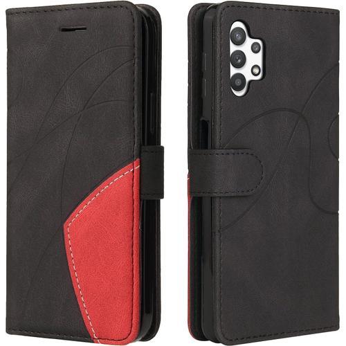 Coque Pour Samsung Galaxy A32 5g Etui En Cuir Pu Portefeuille Housse Fermeture Magnétique Und Flip Protection Case Avec Antichoc Tpu Etui À Rabat Fentes Pour Cartes Le Noir