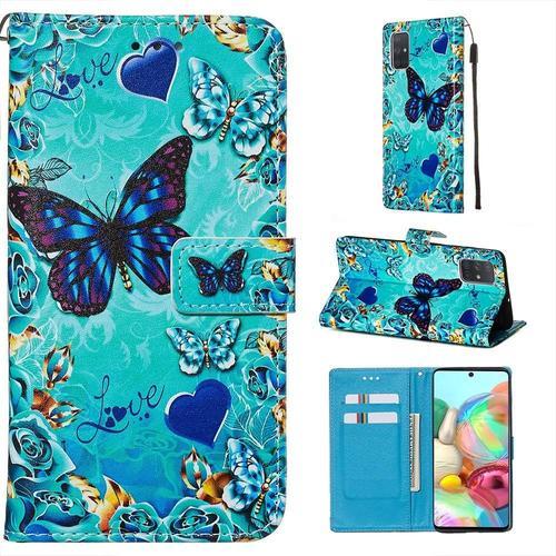 Coque Pour Samsung Galaxy A71 4g Avec Verre Trempé Etui Samsung A71 4g Cuir Pu Portefeuille Flip Magnétique Antichoc Housse En Clapet De Protection Etui Samsung A71 4g Papillon 1