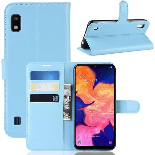 Coque Samsung Galaxy A10, Antichoc Portefeuille Étui Housse En Cuir À Rabat Flip Cover Case Avec Silicone Bumper, Porte Carte, Béquille, Boucle Magnétique Pour Samsung Galaxy A10, Bleu