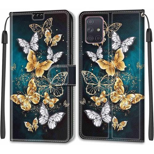 Coque Pour Samsung Galaxy A71 4g Etui Samsung A71 4g Housse De Galaxy A71 4g En Cuir Pu Étui Housse En Cuir De Protection Avec Magnétique Flip Portefeuille Antichoc Casepapillon 3