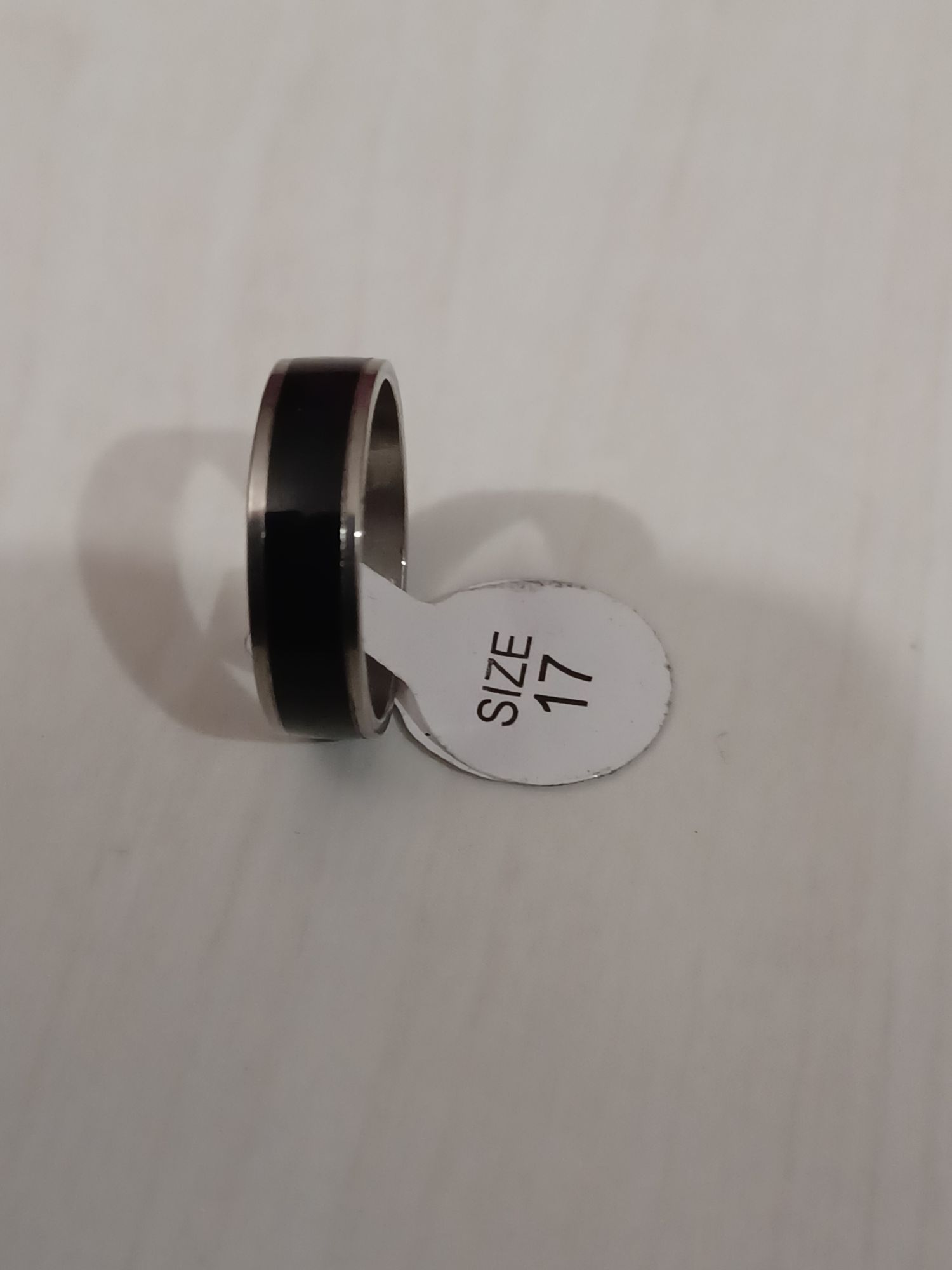 Bague En Acier Inoxydable,Metal Argenté,Bande Noire,Taille 17
