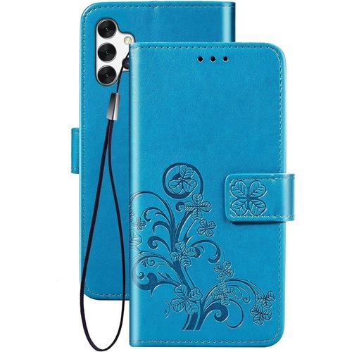 Coque Pour Samsung Galaxy A32 5g Etui 3d Fleur Chanceuse Housse Pu &tpu Portefeuille En Cuir Vintage Avec Fermeture Magnétique Fonction De Support Et Fente Pour Carte Bleu