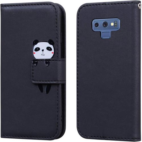 Coque Pour Samsung Galaxy Note 9, Portefeuille Livre Protection Housse En Cuir 3d Panda Dessin Animé, Tenphone Etui Coque Pour Samsung Galaxy Note 9, Noir