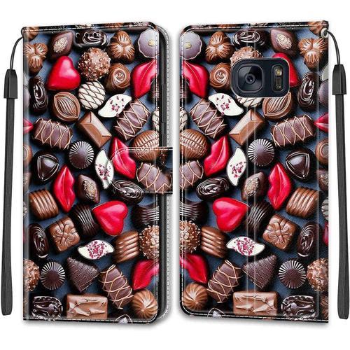 Coque Pour Samsung Galaxy S7 Etui Samsung S7 Housse De Galaxy S7 En Cuir Pu Étui Housse En Cuir De Protection Avec Ranges Cartes Magnétique Flip Portefeuille Antichoc Casechocolat