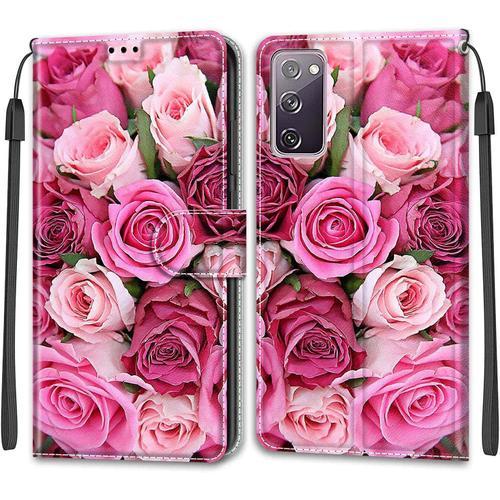 Coque Pour Samsung Galaxy S20 Fe 5g Etui Samsung S20 Fe 5g Housse De Galaxy S20 Fe 5g En Cuir Pu Étui Housse En Cuir De Protection Avec Magnétique Flip Portefeuille Rose 2