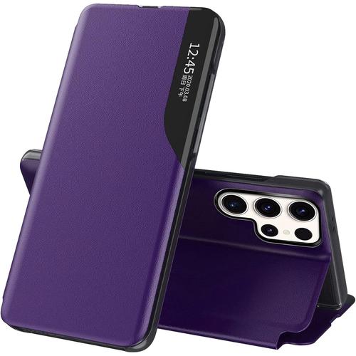 Coque Pour Samsung Galaxy S23 Ultra Cuir Clear View Étui À Rabat Étui Housse Galaxy S23 Ultra Coque 360 Antichoc Anti-Rayure Flip Folio Stand Support Coque Pour Samsung S23 Ultra Cover Case Violet