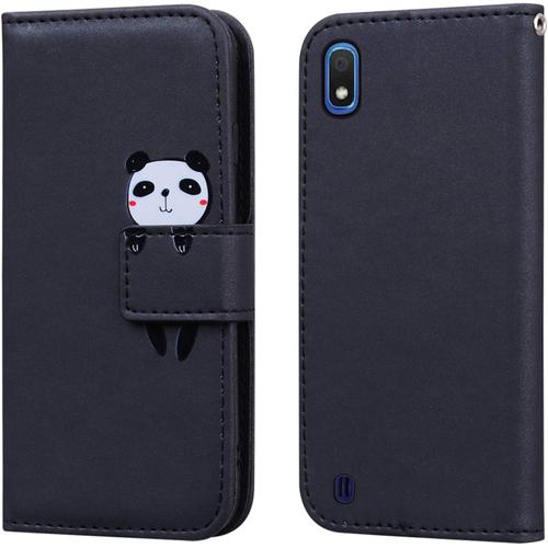 Coque Pour Samsung Galaxy A10, Portefeuille Livre Protection Housse En Cuir 3d Panda Dessin Animé, Tenphone Etui Coque Pour Samsung Galaxy A10, Noir